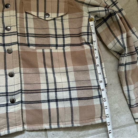 Lucky Brand Beige Plaid Fleece Lined Shacket  Snap Buttons Jacket Size L Nuetral - Picture 13 of 15